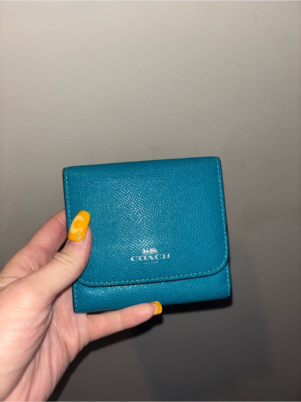 Coach Teal Pebbled Leather Compact Wallet